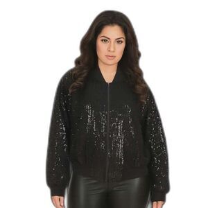 Bomber Jacket Coat Vintage 80s Sequin Black Women's Woman's Size Large